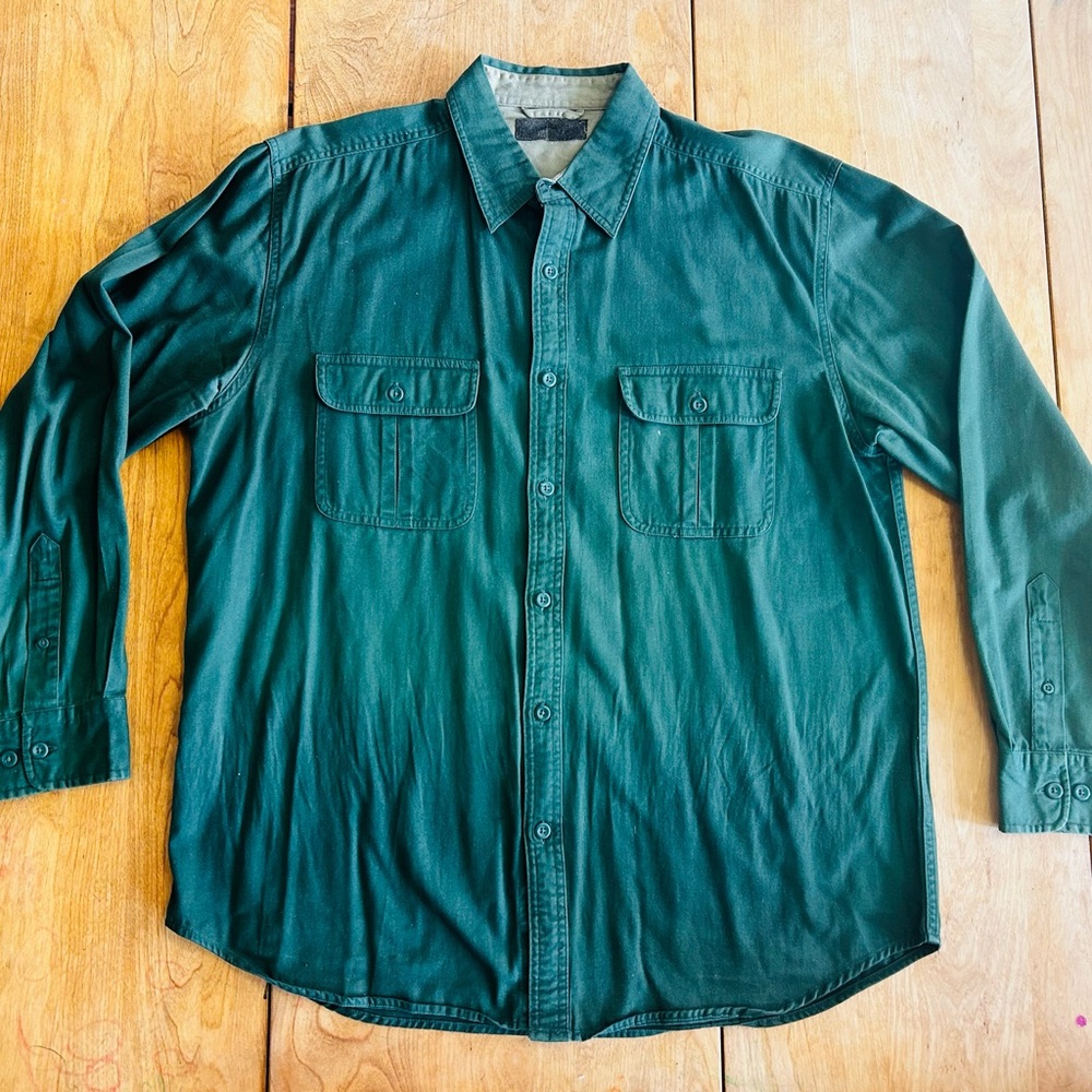 Faded Glory Vintage Heavy Cotton Green Button-Up Shirt - Men’s Large